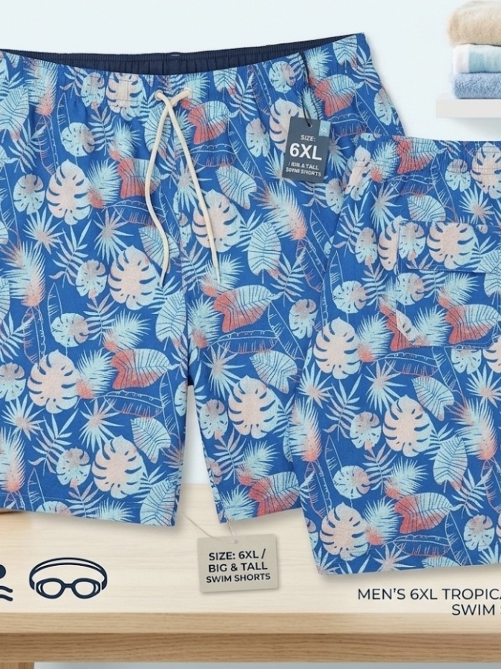 Big & Tall Men's Blue Tropical Swim Trunks